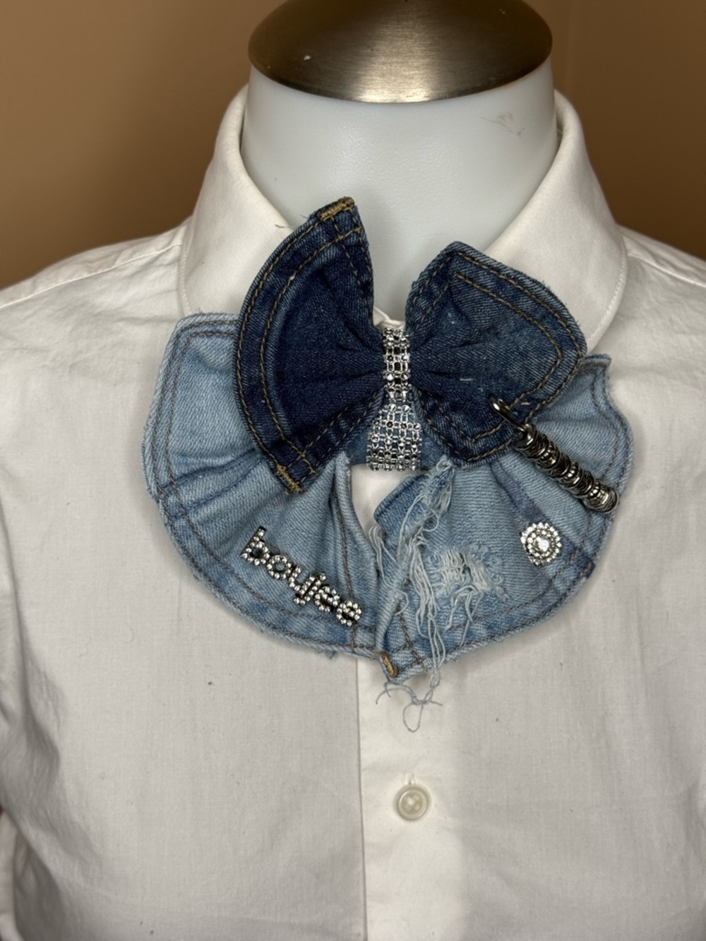 Denim Bow Collar Tie Accessory in Light & Dark Blue